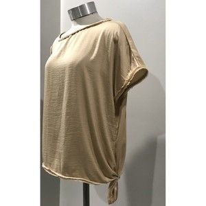 BCBG MAXAZRIA Beige Shiny Asymmetrical Pinksand Top One shoulder sz Xs Blouse